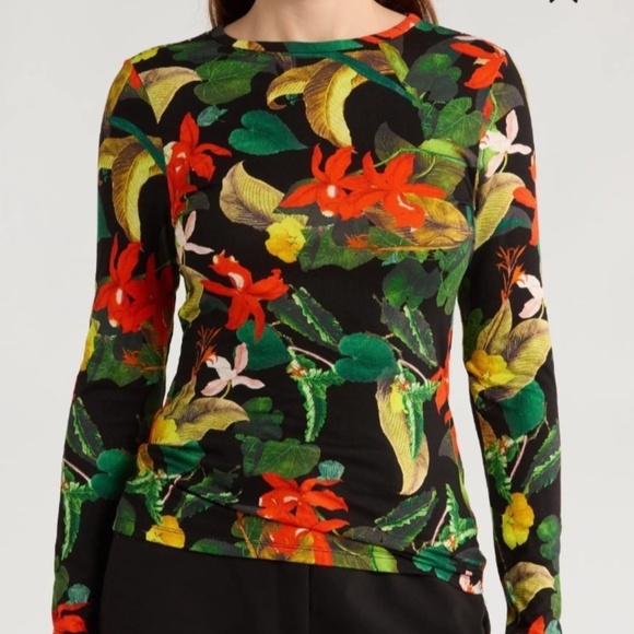 Unworn Alice + Olivia Delaina Floral Tropical Long Sleeve Top - Picture 2 of 9